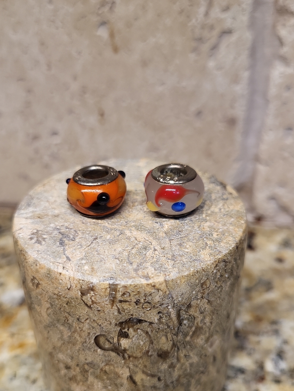 2- Handmade 925 Silver Glass Bead Bracelet Charms